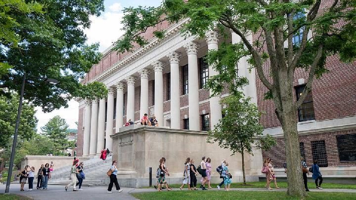 University campus with students